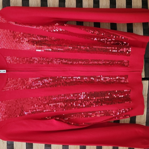 St. John silk/cashmere zip up sequin sweater like new - Picture 3 of 11